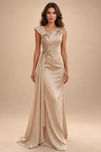 Sheath/Column Off Shoulder Stretch Jersey Floor-Length Mother of the Bride & Groom Dresses with Lace Appliques Sleeves & Slit (SHI22501550)