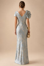 Jacquard A-Line/Princess V-Neck Floor-Length Mother of the Bride & Groom Dresses with Ruched Waist & Pockets (SHI22500984)