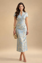 2-Piece A-Line Chiffon 3/4 Sleeves Mother of the Bride & Groom Dresses with Scalloped V-Neck Lace Bodice (SHI22500637)