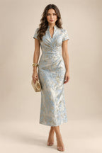 Sequin Floral Sheath/Column V-Neck Floor-Length Mother of the Bride & Groom Dresses with Ruched Waist (SHI22500972)