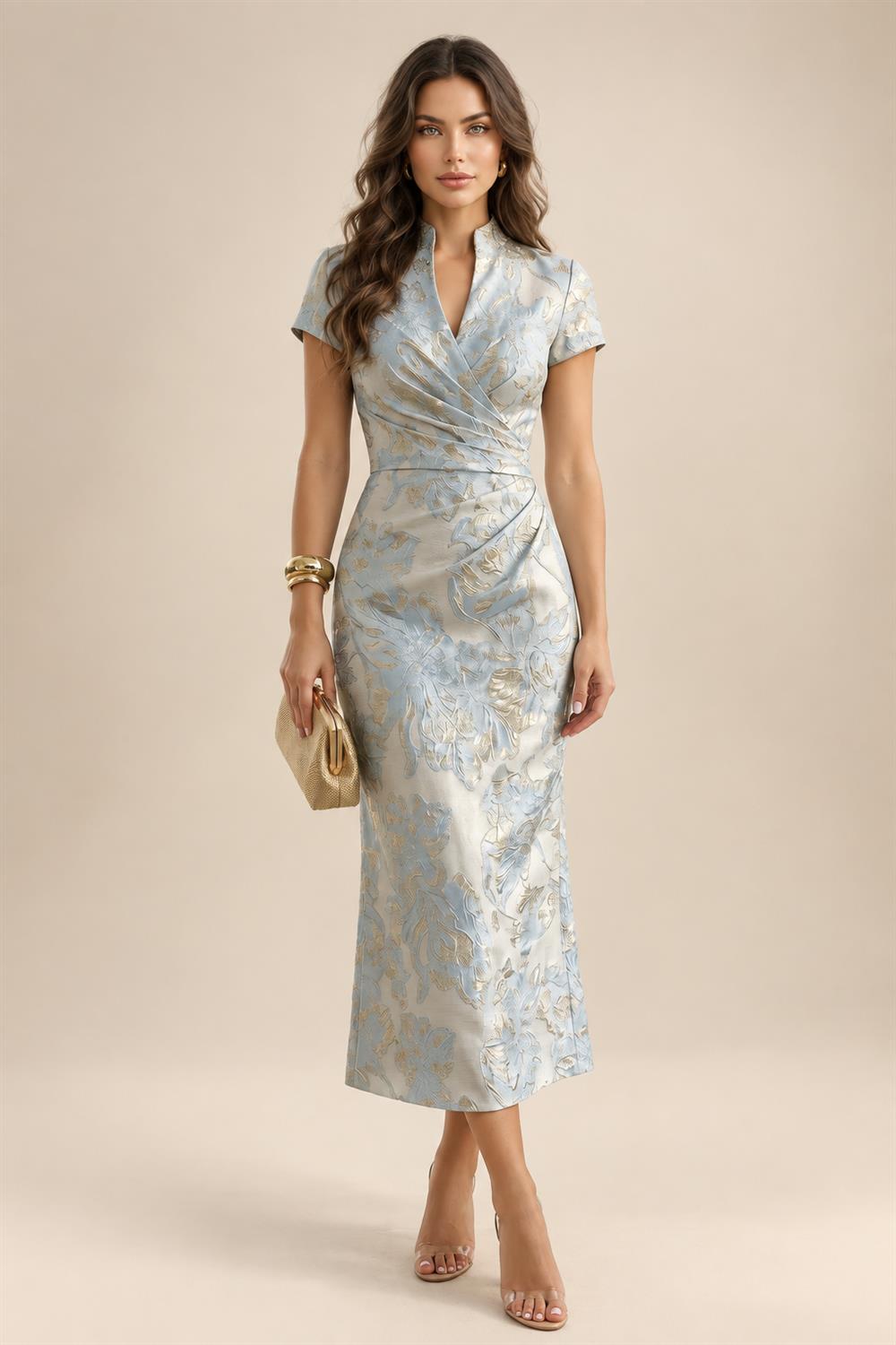 Sequin Floral Sheath/Column V-Neck Floor-Length Mother of the Bride & Groom Dresses with Ruched Waist (SHI22500972)