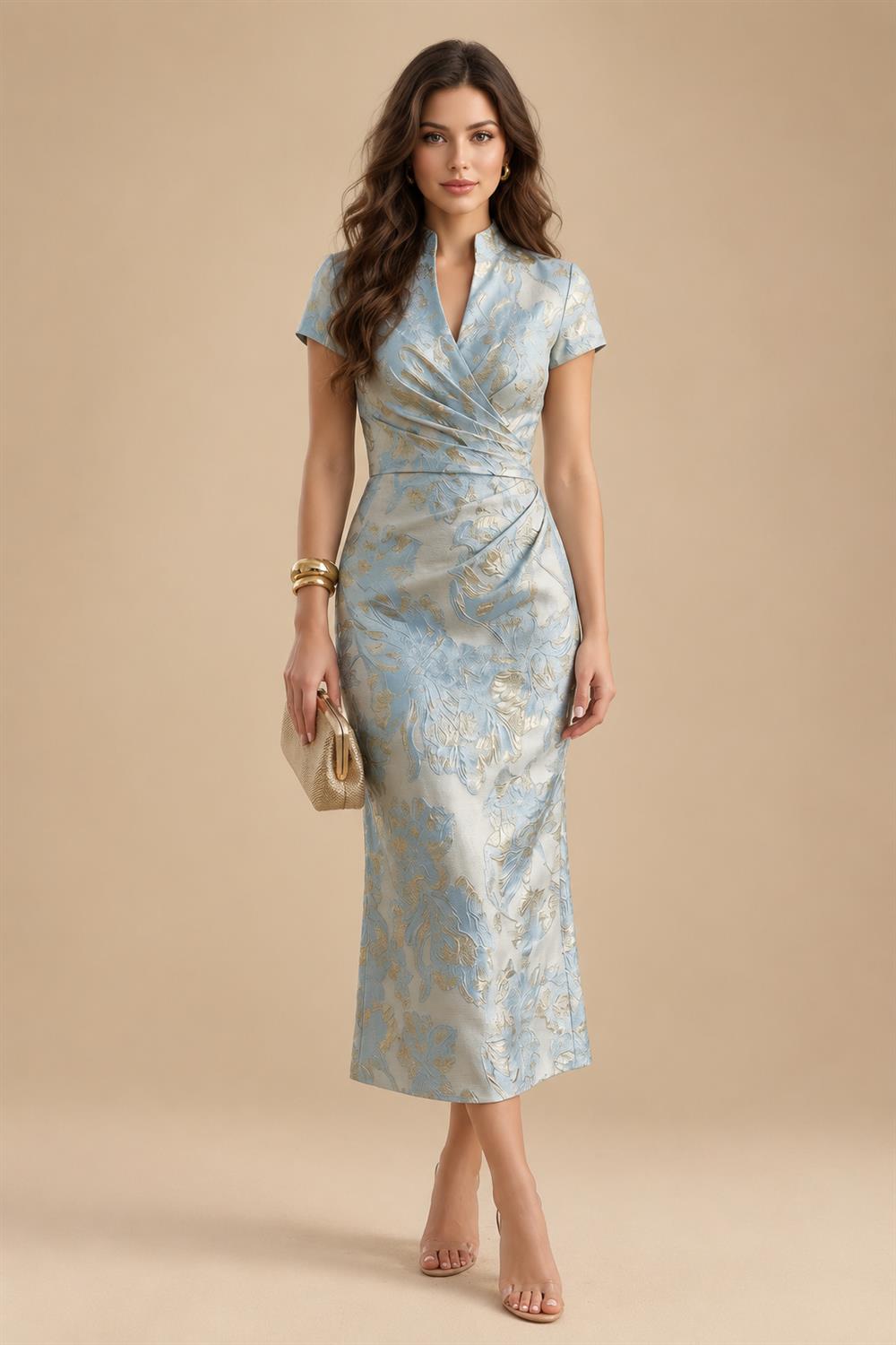 Sheath/Column V-Neck Stretch Jersey Maxi Mother of the Bride & Groom Dresses with Ruffles & Slit (SHI22501648)