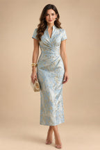 Jacquard A-Line/Princess V-Neck Floor-Length Mother of the Bride & Groom Dresses with Belt (SHI22500943)