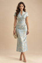 A-Line/Princess Pleated Two-Piece Tea-Length Mother of the Bride Dresses with Cascading Ruffles (SHI22500054)