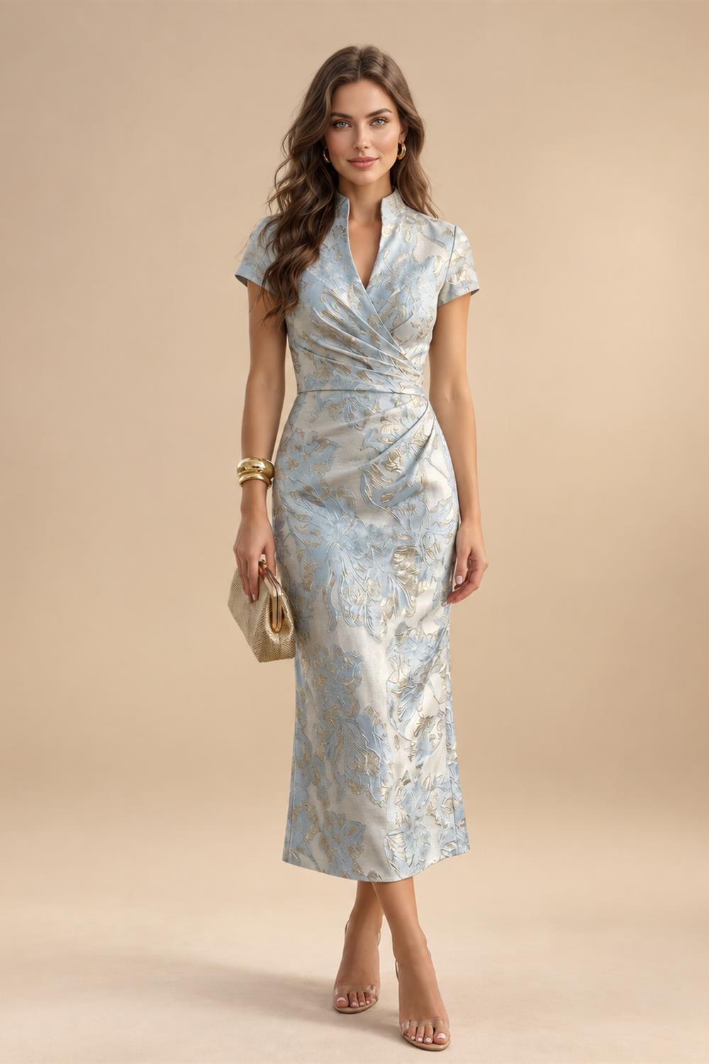 Sheath/Column V-Neck Sequin Maxi Mother of the Bride & Groom Dresses with Ruched Waist & Side Sash (SHI22501697)