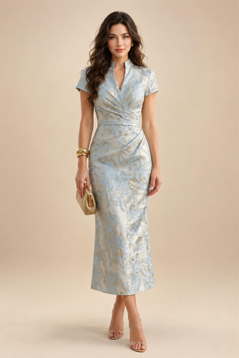 A-Line/Princess V-Neck Chiffon Maxi Mother of the Bride & Groom Dresses with Side Sash, Sweep Train & Ruched Bodice (SHI22501629)