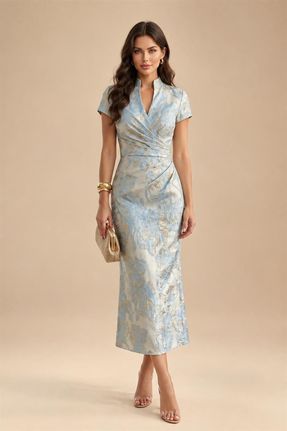 A-Line/Princess V-Neck Floor-Length Mother of the Bride & Groom Dresses with Ruffles & Ruched Waist (SHI22501284)