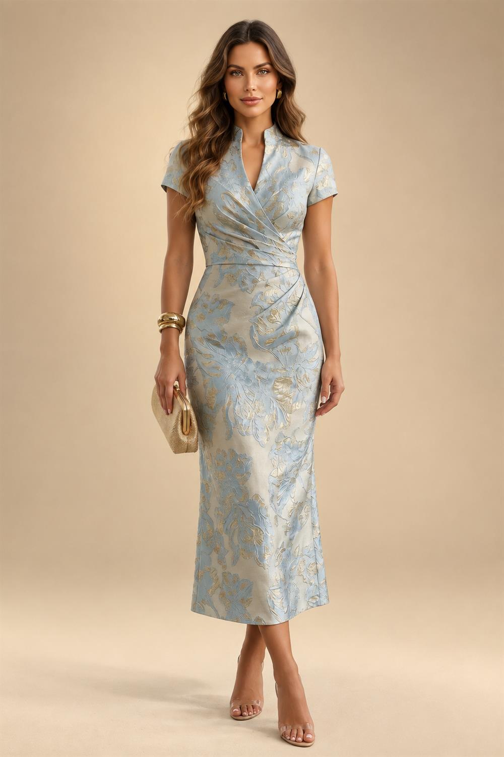 A-Line/Princess Scoop Neck Tea-Length Mother of the Bride & Groom Dresses with Ruffles & Ruched Waist (SHI22501287)