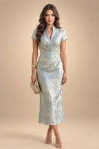 Sequin Floral A-Line/Princess V-Neck Floor-Length Mother of the Bride & Groom Dresses with 3D Flowers & Pleats (SHI22501348)