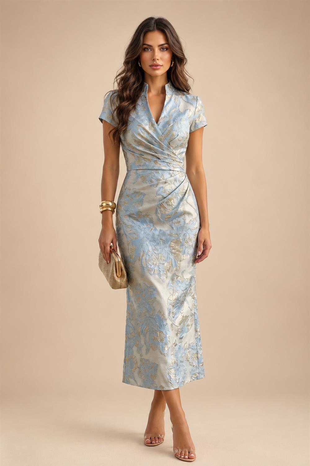 A-Line/Princess V-Neck Floor-Length Mother of the Bride & Groom Dresses with Ruffles & Ruched Waist (SHI22501284)