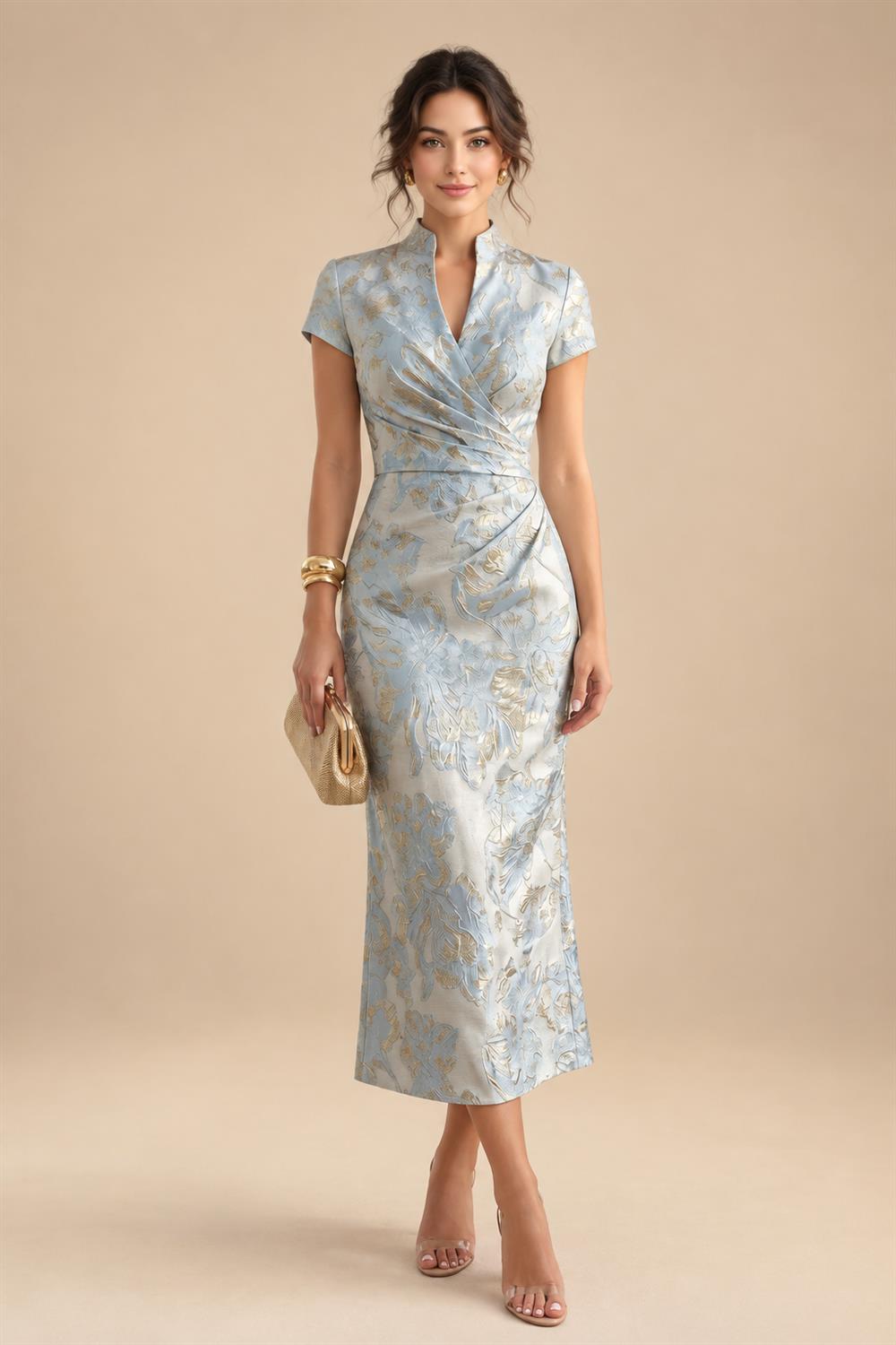 Floral Print Sheath/Column Scoop Neck Floor-Length Mother of the Bride & Groom Dresses with Ruched Waist (SHI22501153)