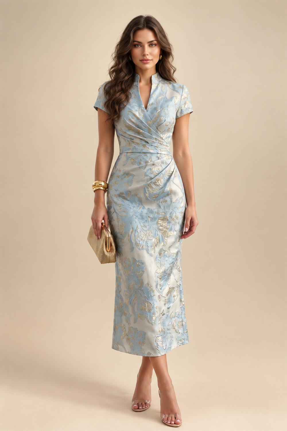 Jumpsuit Scoop Neck Chiffon Maxi Mother of the Bride Pantsuits with 3D Flowers & Bow (SHI22501634)