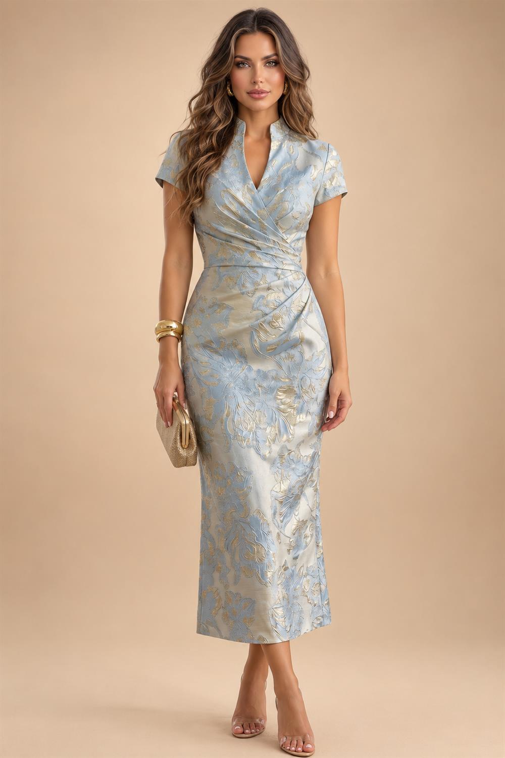 A-Line/Princess V-Neck Chiffon Maxi Mother of the Bride & Groom Dresses with Feather Trim & Pleats (SHI22501651)