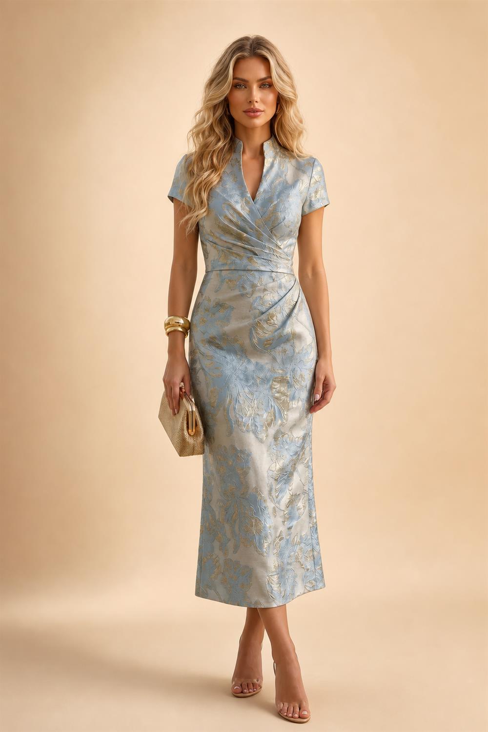 A-Line/Princess Scoop Neck Satin Tea-Length Mother of the Bride Dresses with Pockets (SHI22500122)