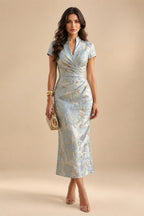 Chiffon Sheath/Column V-Neck Floor-Length Mother of the Bride & Groom Dresses with Lace Embroidery Bodice & Ruched Waist (SHI22501510)
