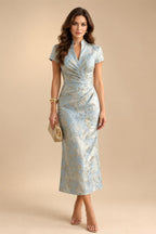 A-Line/Princess V-Neck Chiffon Maxi Mother of the Bride & Groom Dresses with Lace Appliques, Sweep Train, Ruffles, 3D Flowers & Ruched Waist (SHI22501653)
