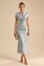 Sheath/Column Scoop Neck Chiffon Maxi Mother of the Bride & Groom Dresses with Lace Appliques, Sweep Train & Ruched Waist (SHI22501642)