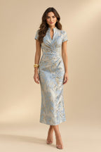 A-Line/Princess Halter Lace Appliques Tea-Length Mother of the Bride & Groom Dresses with 3D Flowers & Ruched Waist (SHI23001321)