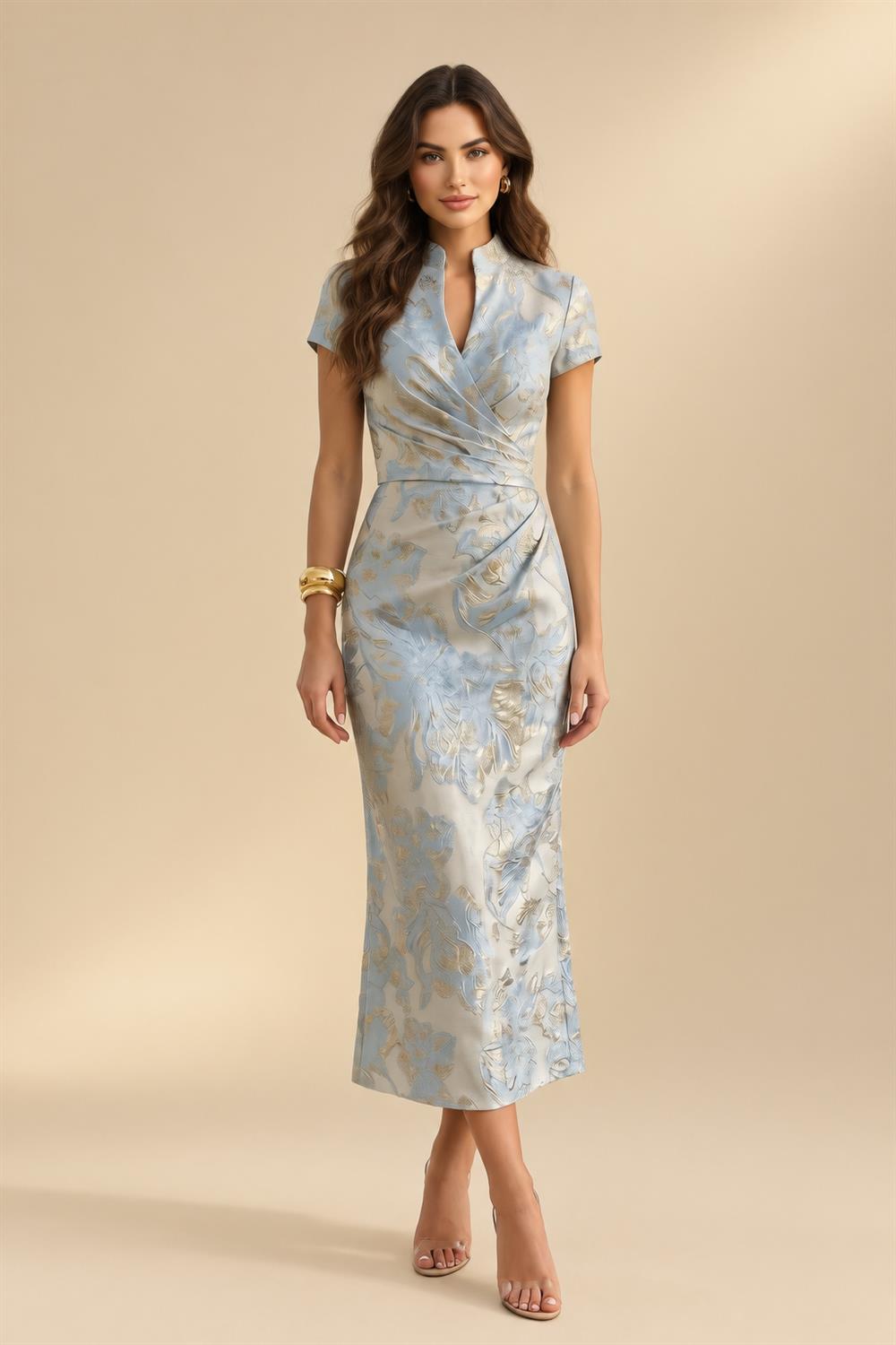 A-Line/Princess Halter Lace Appliques Tea-Length Mother of the Bride & Groom Dresses with 3D Flowers & Ruched Waist (SHI23001321)