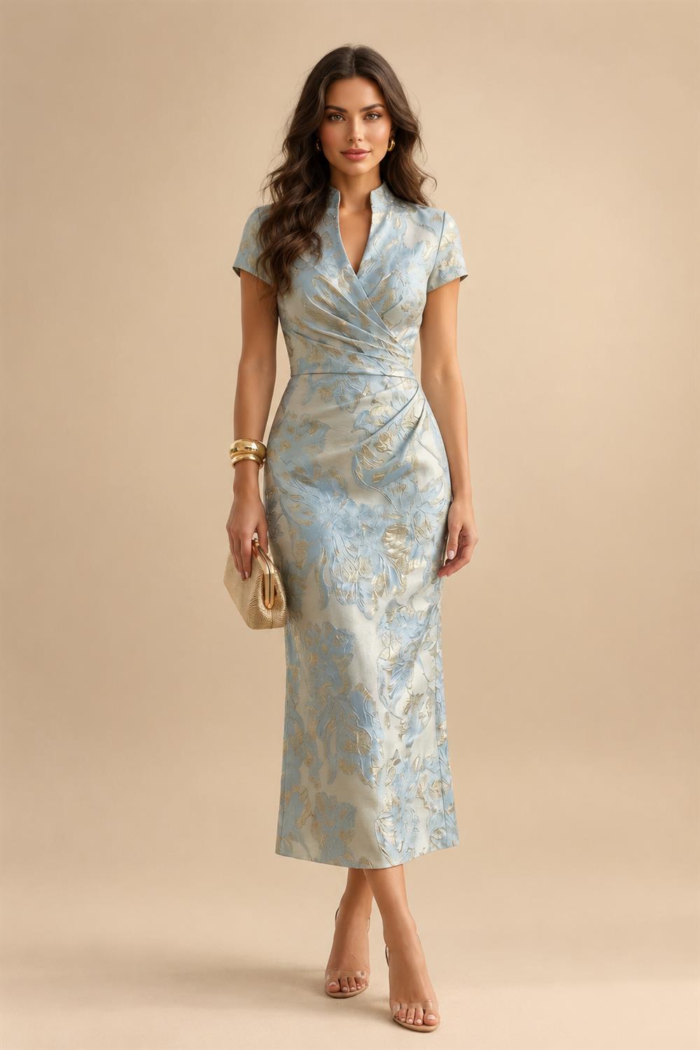 A-Line/Princess V-Neck Chiffon Maxi Mother of the Bride & Groom Dresses with Rhinestones & Pleats (SHI22501693)