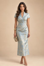 Satin A Line Round Neck Ruched Pleats Mother of the Bride & Groom Dresses (SHI22500952)