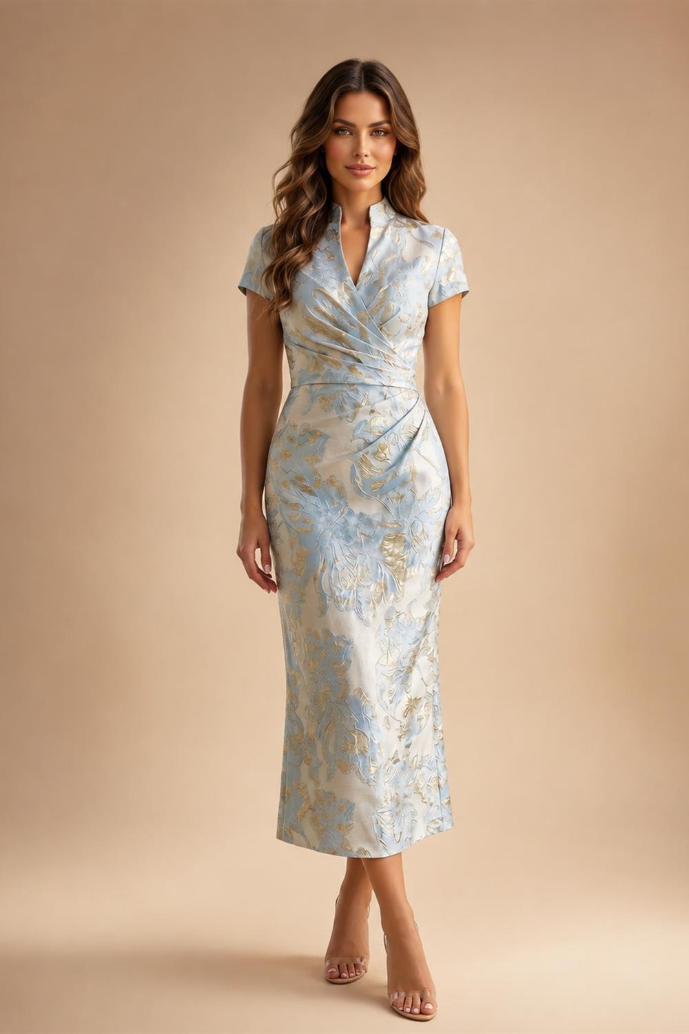 A-Line/Princess Scoop Neck Jacquard Floor-Length Mother of the Bride & Groom Dresses with Ruched Waist (SHI22501615)