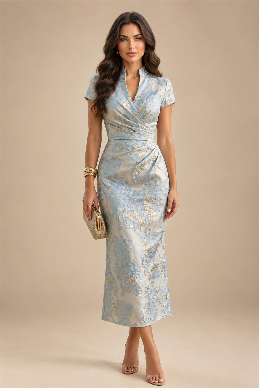 Jacquard A-Line/Princess V-Neck Floor-Length Mother of the Bride & Groom Dresses with Pockets (SHI22500987)