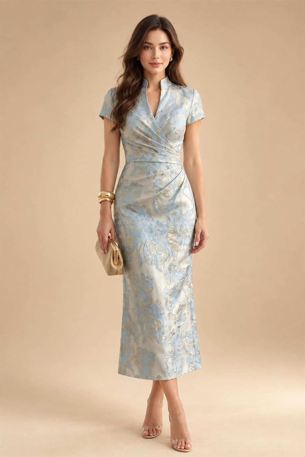 V Neck Satin Pleated Mermaid Mother of the Bride Dresses (SHIR1110589)
