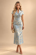 Jumpsuit V Neck Half Sleeve Long Sparkling Mother of the Bride Dresses with Belt (SHI22500201)