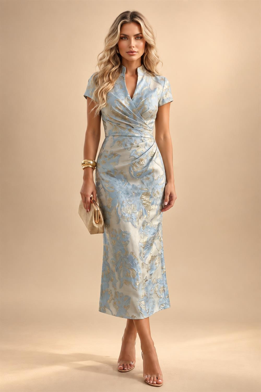 Jumpsuit V Neck Half Sleeve Long Sparkling Mother of the Bride Dresses with Belt (SHI22500201)