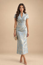 A Line/Princess Stand Collar Short Sleeve Long Elegant Mother of the Bride Dresses (SHI22500207)