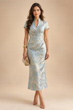 Jacquard A-Line/Princess V-Neck Floor-Length Mother of the Bride & Groom Dresses with Ruched Waist (SHI22501061)