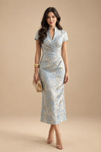 3/4 Sleeve Round Neck A-Line Midi Chiffon Mother of the Bride Dresses with Jacket (SHI22500386)