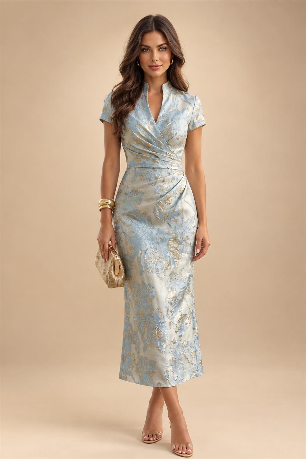 Sequin Floral A-Line/Princess V-Neck Floor-Length Mother of the Bride & Groom Dresses with 3D Flowers & Pleats (SHI22501350)