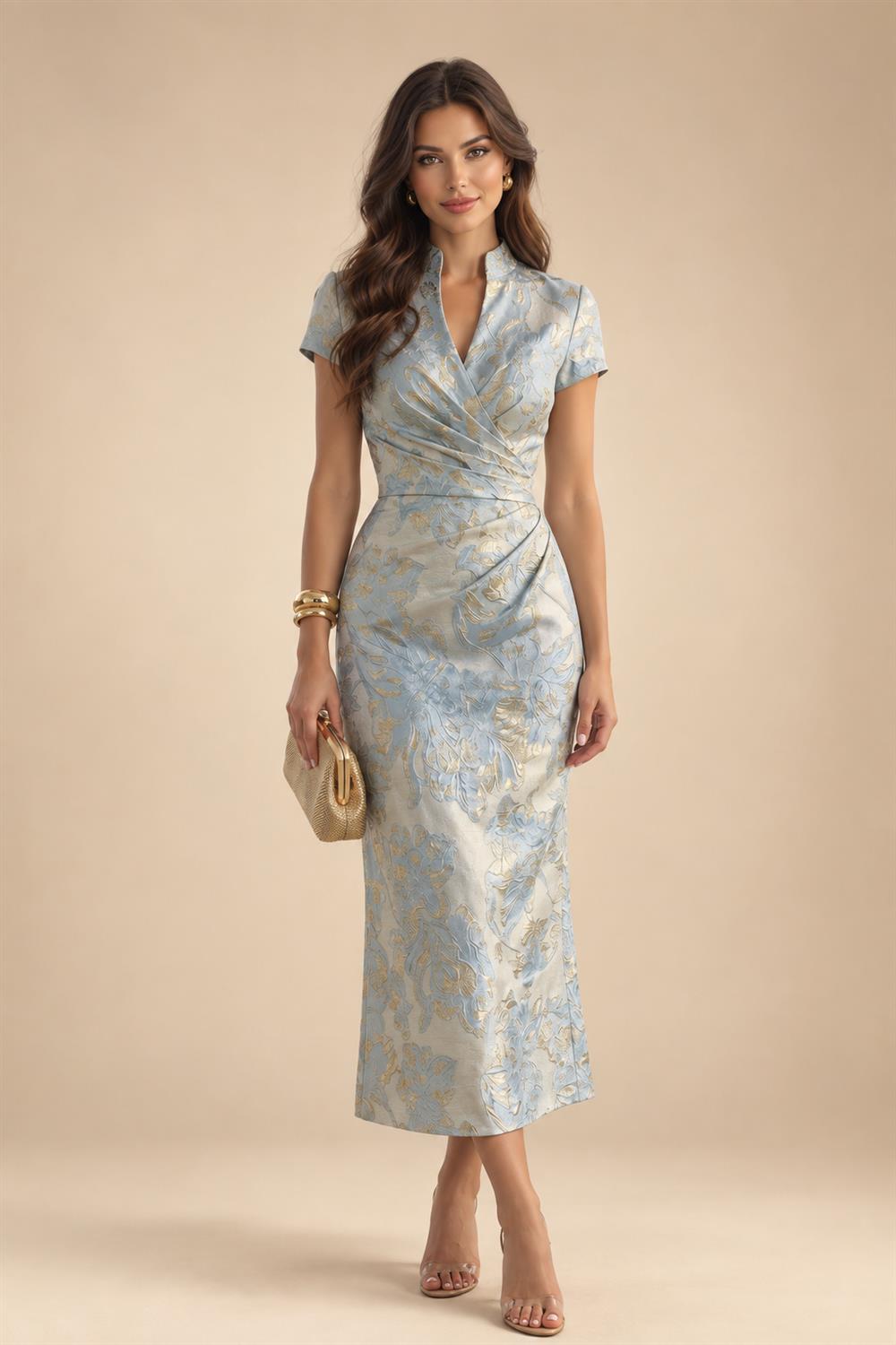 Lace V-Neck Floor-Length Mother of the Bride & Groom Dresses for Women with Ruffles (SHI22501076)