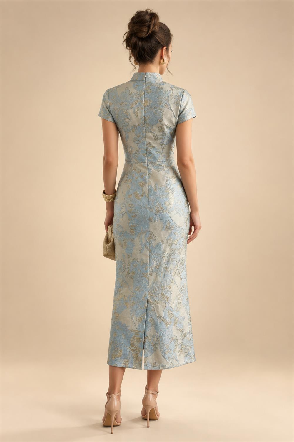 A-Line Chiffon V-Neck Short Sleeve Mother of the Bride Dresses Floor-Length with Sequin Appliques (SHI22500297)