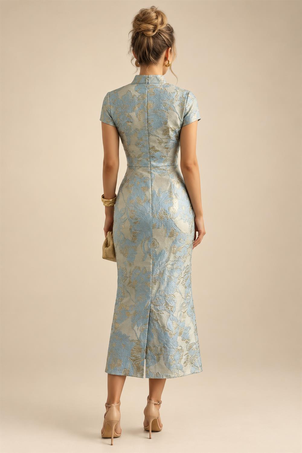 A-Line Chiffon 3/4 Flutter Sleeves Mother of the Bride & Groom Dresses with Beaded Lace Embroidered Bodice (SHI22500645)