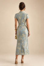 Jacquard A-Line/Princess V-Neck Floor-Length Mother of the Bride & Groom Dresses with Ruched Waist & Pockets (SHI22501298)