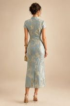 Jacquard A-Line/Princess V-Neck Floor-Length Mother of the Bride & Groom Dresses with Ruched Waist & Pockets (SHI22500984)