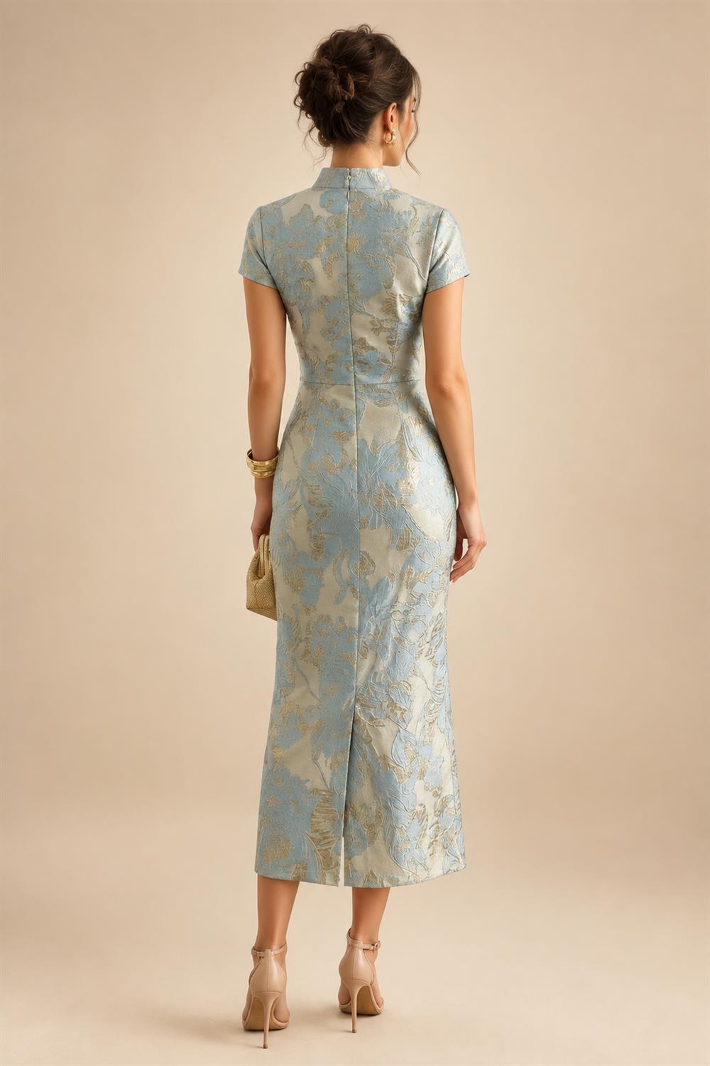 Jacquard A-Line/Princess V-Neck Floor-Length Mother of the Bride & Groom Dresses with Ruched Waist & Pockets (SHI22500984)