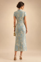2-Piece A-Line Chiffon 3/4 Sleeves Mother of the Bride & Groom Dresses with Scalloped V-Neck Lace Bodice (SHI22500637)