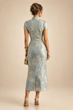 Sheath/Column V-Neck Jacquard Maxi Mother of the Bride & Groom Dresses with Ruffles & Slit (SHI25001047)