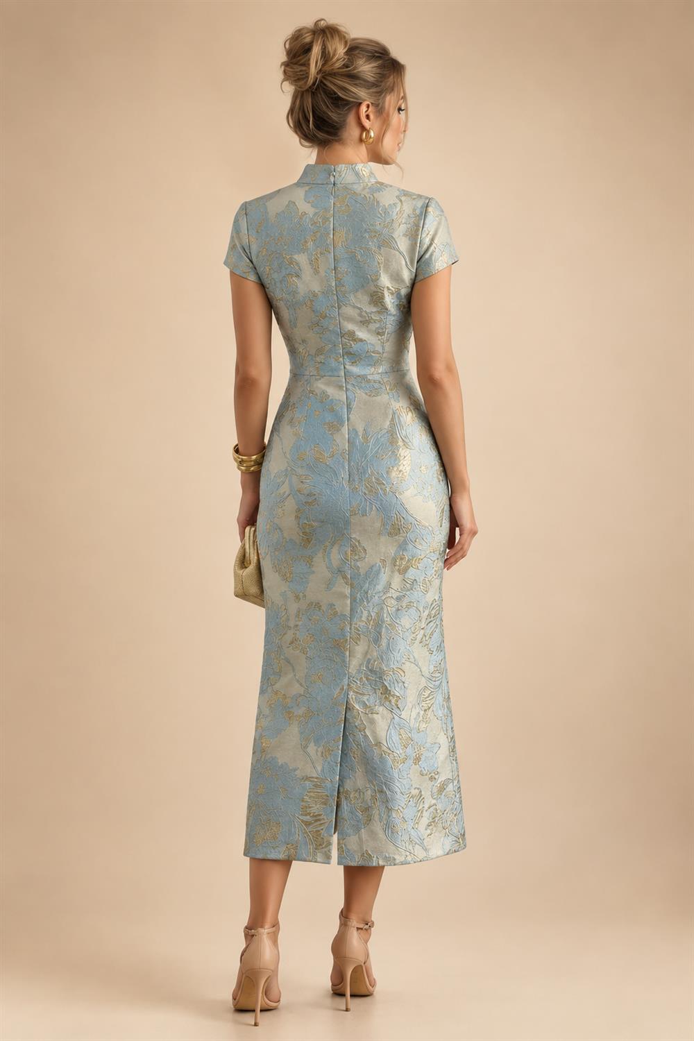 A-Line Chiffon 3/4 Flutter Sleeves Mother of the Bride & Groom Dresses with Beaded Lace Embroidered Bodice (SHI22500645)