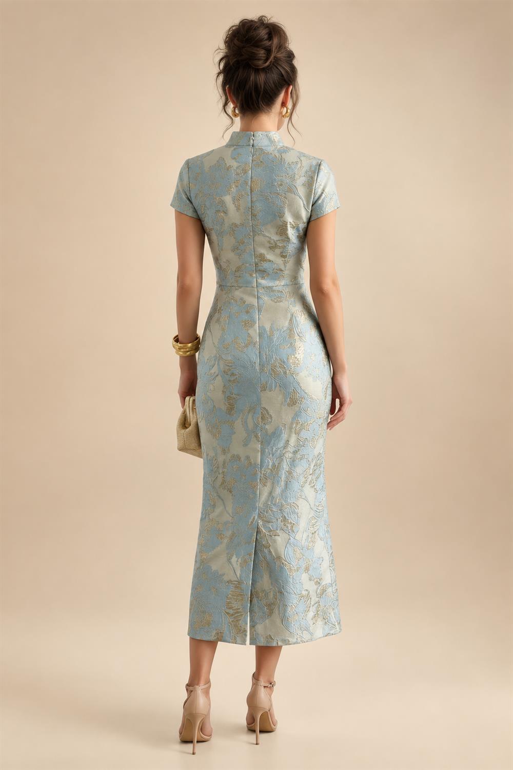 Jacquard A-Line/Princess V-Neck Floor-Length Mother of the Bride & Groom Dresses with Belt (SHI22500943)