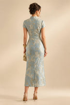Jacquard Sheath Off the Shoulder Ruched Corset Mother of the Bride & Groom Dresses (SHI22500958)