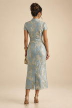 Jacquard A Line V Neck Ruffles Corset Mother of the Bride & Groom Dresses (SHI22500967)