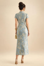 A-Line/Princess Scoop Neck Chiffon Maxi Mother of the Bride & Groom Dresses with 3D Flowers, Sweep Train & Pleats (SHI22501627)