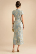 A-Line/Princess Scoop Neck Tea-Length Mother of the Bride & Groom Dresses with Ruffles & Ruched Waist (SHI22501287)