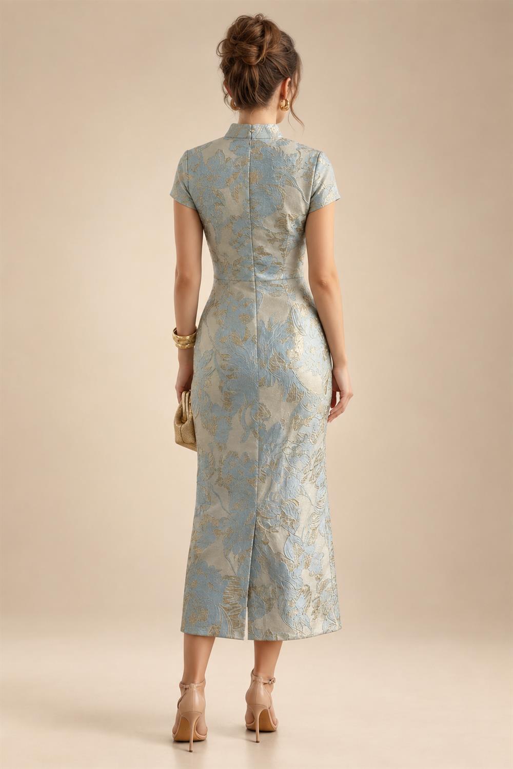 Sheath/Column Scoop Neck Satin Tea-Length Mother of the Bride & Groom Dresses with Ruched Waist & Rhinestones (SHI22501657)
