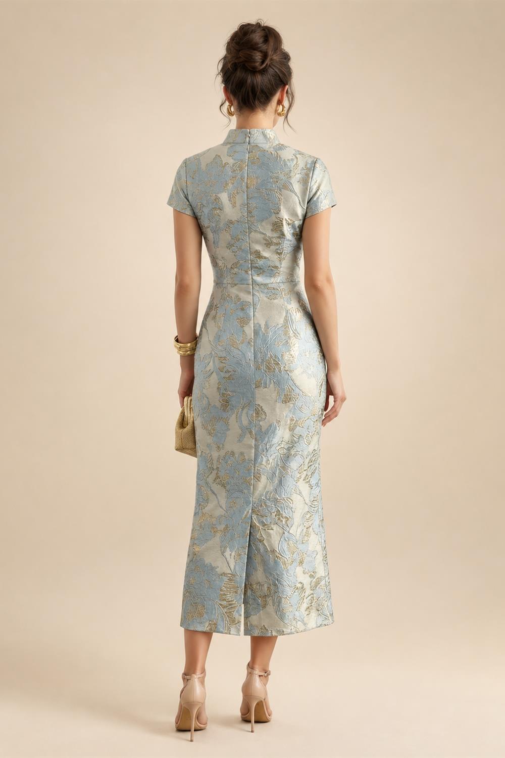 A-Line/Princess Scoop Neck Jacquard Floor-Length Mother of the Bride & Groom Dresses with Ruched Waist (SHI22501615)